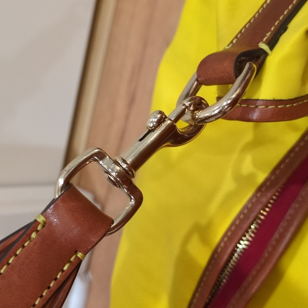Dooney & Bourke EUC Yellow Nylon Wayfarer Hobo Purse W/ Matching Coin Pouch Bag - Picture 14 of 16